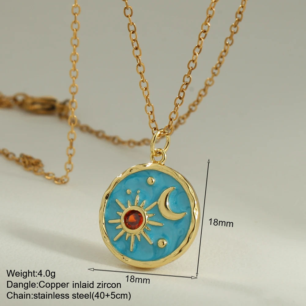 Bohemian Enamel Moon & Star Necklace